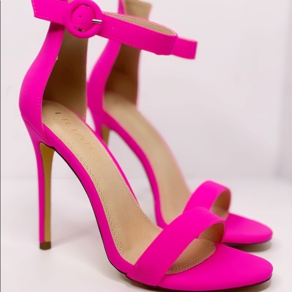 Neon pink/fuschia open toe heels - Picture 2 of 4